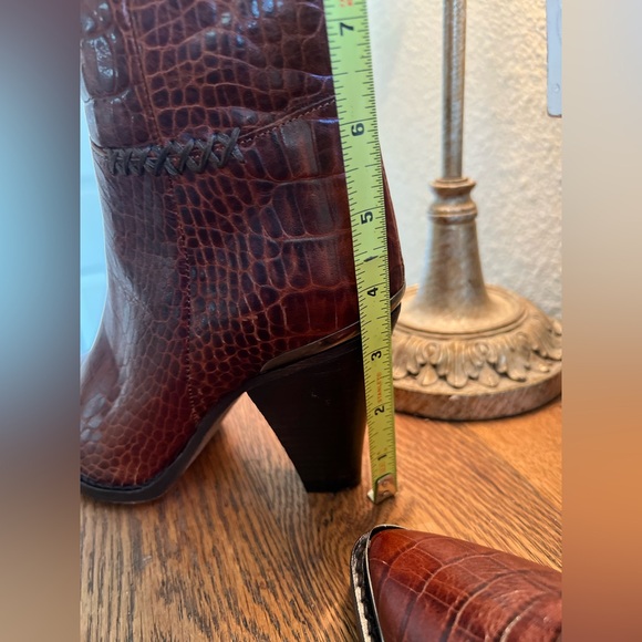 Free People Brown Croc-Embossed Knee-High Boots - Picture 9 of 11